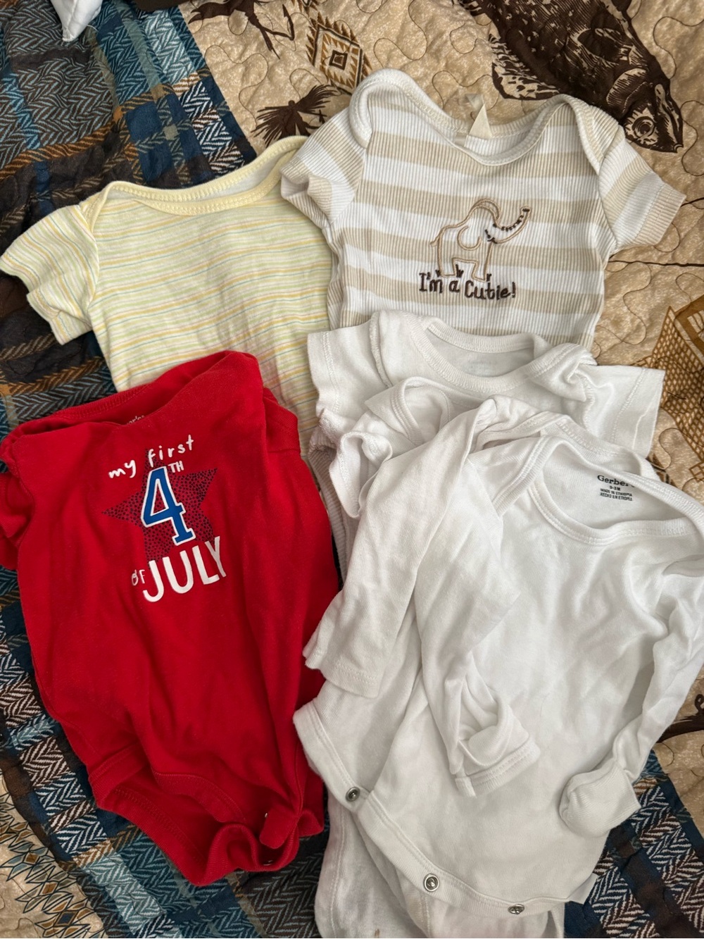 Baby Onesie Bundle - Red, White, Cream, Yellow Stripes